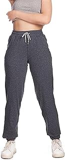 بنطلون رياضي قطن ميلتون برباط وخصر مرتفع وأساور عريضة بأستك - سادة للبنات والنساء من ميزة