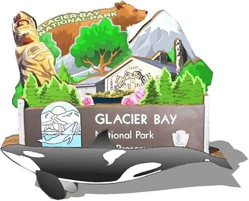 Imán del Parque Nacional de la Bahía del Glaciar de los Estados Unidos, imán de nevera, hitos de madera 3D, recuerdos coleccionables, decoración