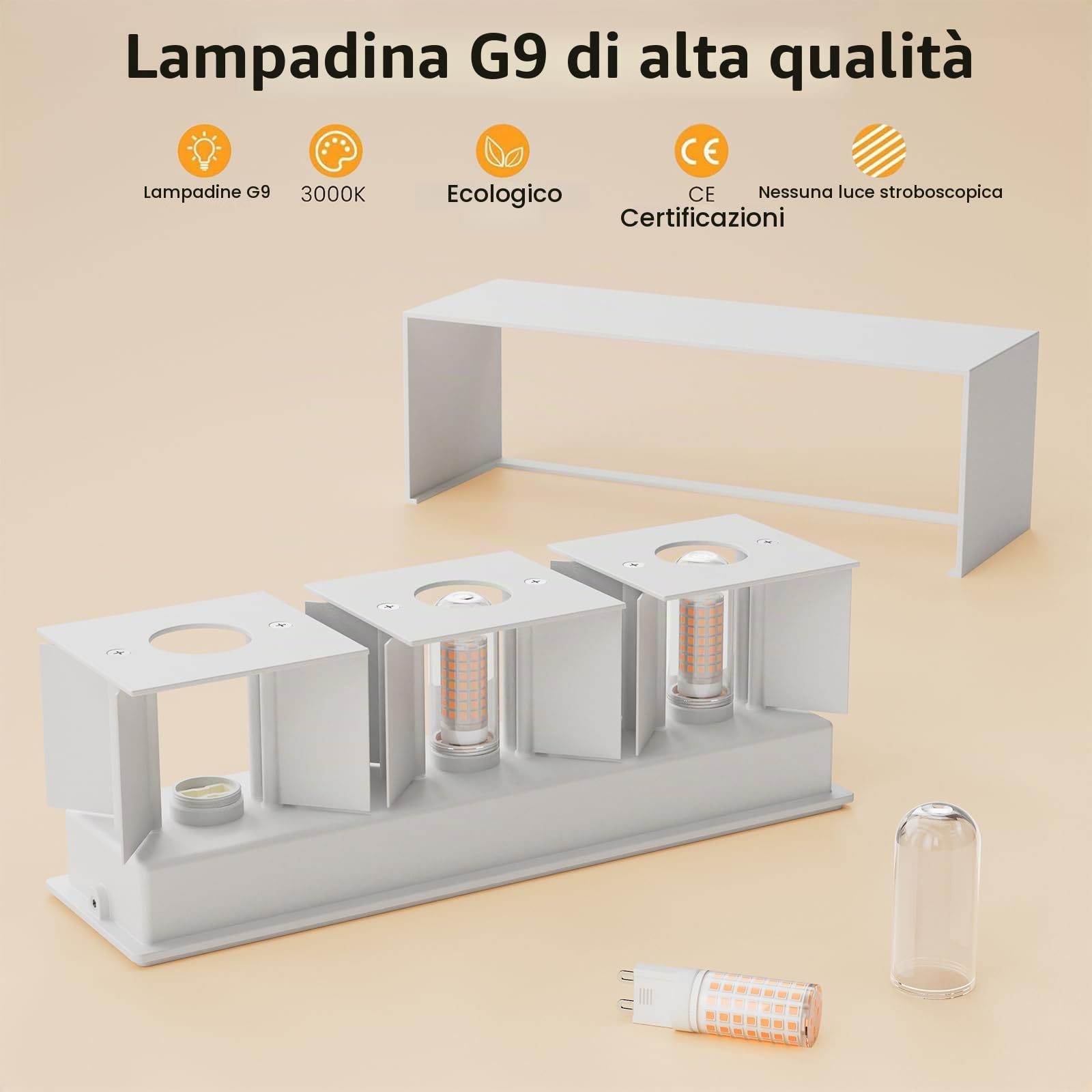 Klighten Applique da Parete per Interni/Esterni Bianco Caldo 3000K G9 Sorgente Luminosa Sostituibile, 27W Lampada da Parete Angolo del Fascio Regolabile Aplique IP54 Impermeabil (Bianco)