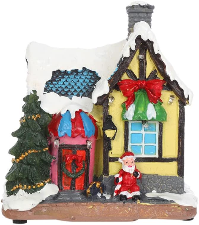 Katutude Christmas Decorations - Resin Christmas Village Houses with LED Lights, Christmas Village Figurines Winter Landscape Christmas Ornaments Collectible Buildings Festival Decor