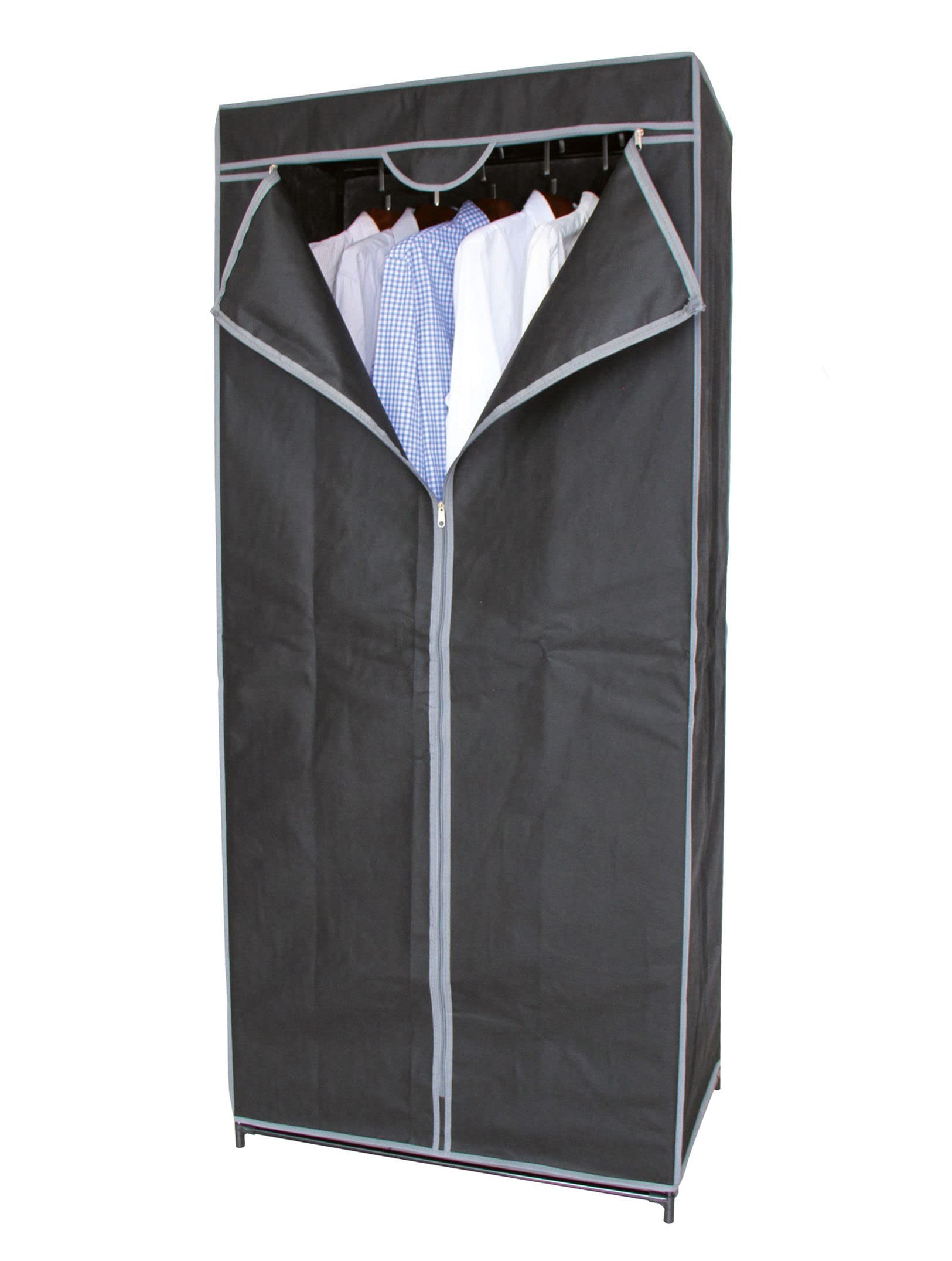 Spetebo Stoff Kleiderschrank dunkelgrau - 160 x 70 cm - Mobiler Faltschrank mit Kleiderstange - Campingschrank Faltkleiderschrank Stoffschrank Garderoben Schrank