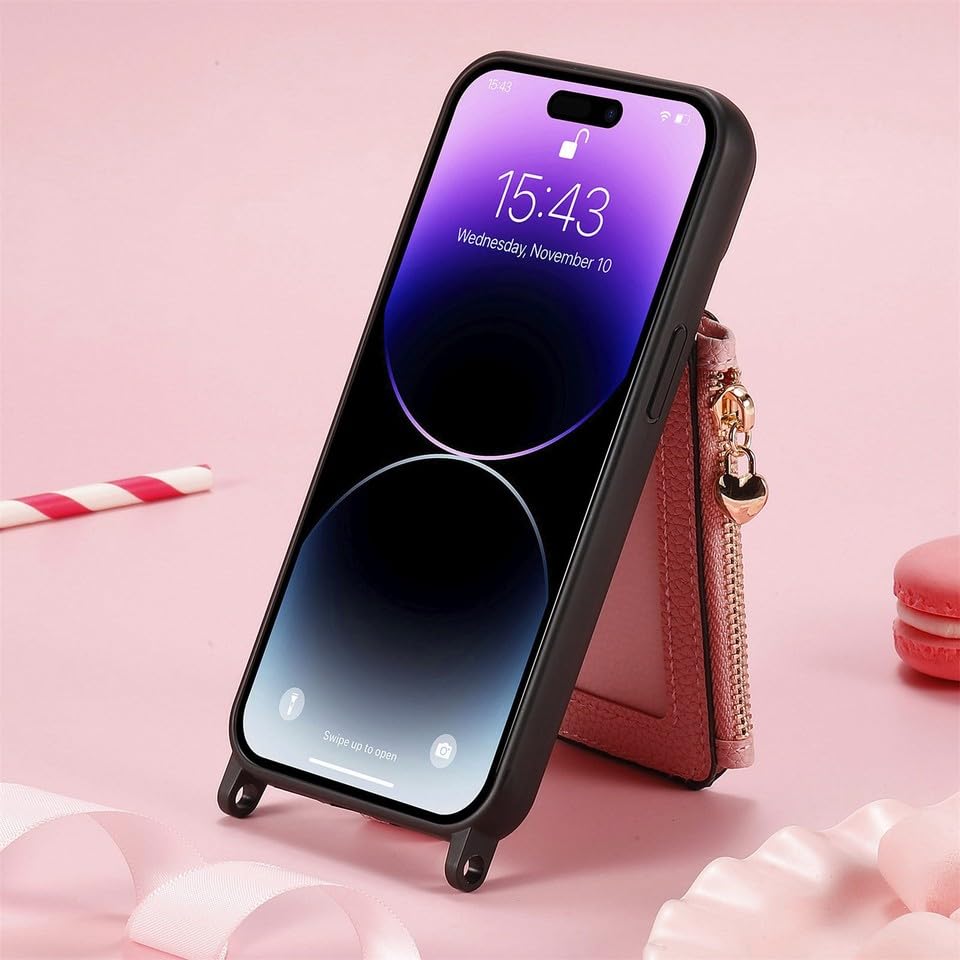 Coque portefeuille iPhone 15 Pro rose pour éviter les rayures d'écran - 3