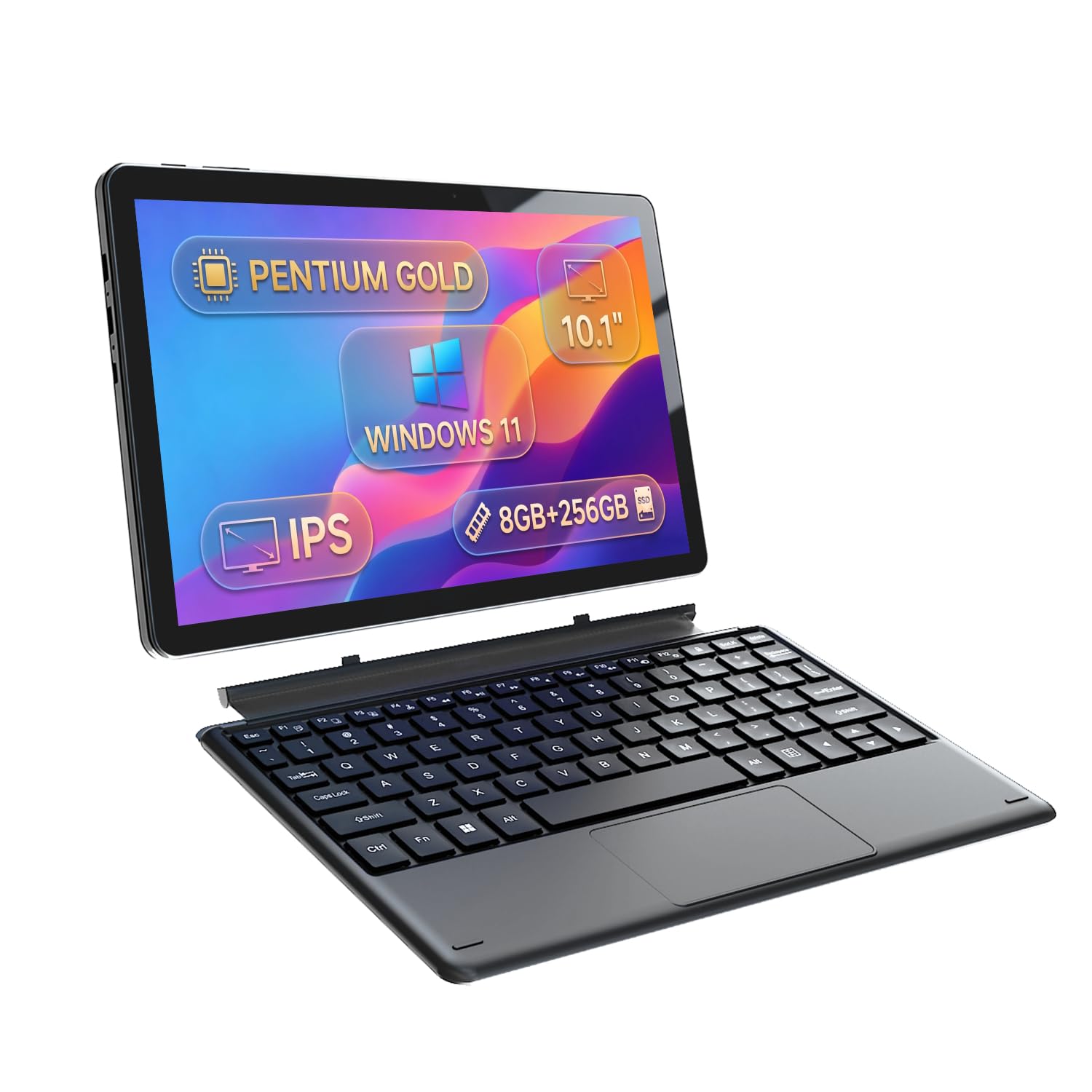 BNCF 2in1 タブレット、Windows 11 ノートパソコン 10インチ、 Pentium Gold 6500Y、2 コア 4 スレッド、最大3.4GHz、8GB+256GB、10.1" IN-CELL HD IPS 1280x800、Wi-Fi 5、BT 5.0、2xType-C、HDMI、着脱式キーボード、仕事・学習・娯楽シーン全てに対応