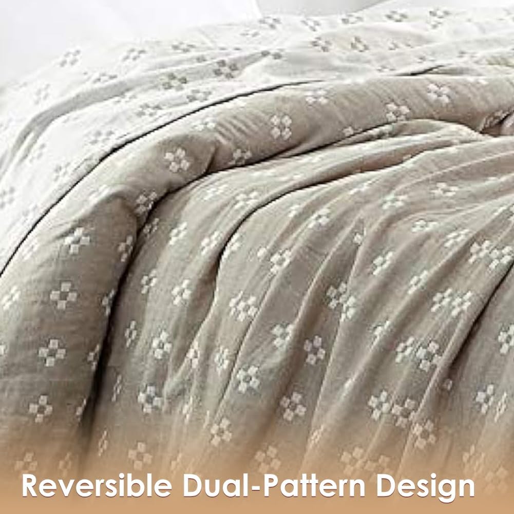 Cozy Lightweight Muslin 100% Cotton Blanket for Bed, Couch & Sofa, Summer Bedding Coverlet with Pattern,Camel, Queen 78''x90'' - Image 3