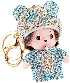 Monchichi Monkiki Keyring with Diamond Key, Height 12 cm, Rabbit