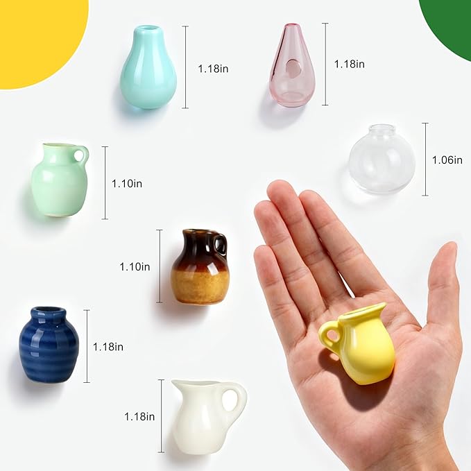 Imanes Decorativos de Cerámica Mini con Flores Artificiales - 8 Piezas miniatura 3