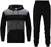 Track Suits for Men Men's Track Suits 2 Piece Stand-up Collar Long Sleeve with Double Side Pockets Jacket and Sweatpants Black