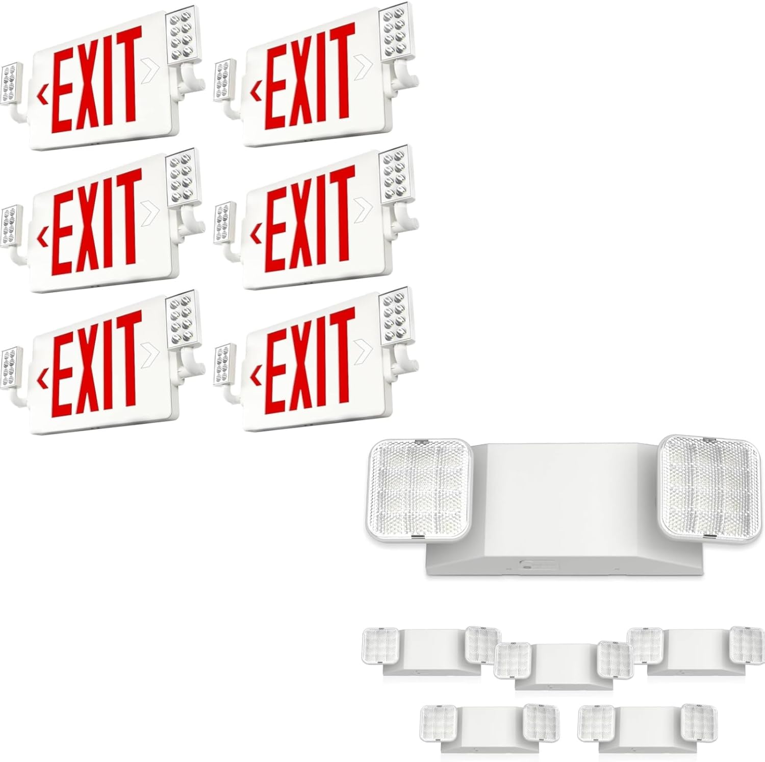 FREELICHT 6 Pack LED Double-Sided Exit Sign with Emergency Lights 6 Pack LED Emergency Light for Business.