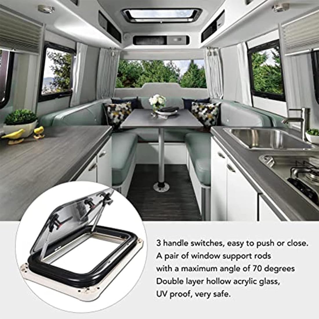 Fenêtre Universelle pour Camping-Car, Ouverture par Simple Pression, Store occultant et Protection Solaire, Angle réglable : 65°, épaisseur de paroi : 30-80 mm, pour Camping-c,700×450mm