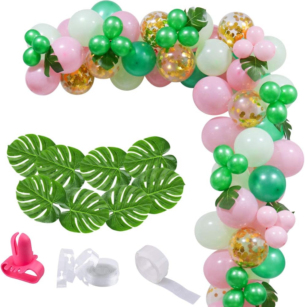 picture Pink Blue And Green Balloons 100 pcs pink green balloons arch garland tropical green gold confetti balloons with 12 pcs palm leaves balloon garland for baby shower wedding