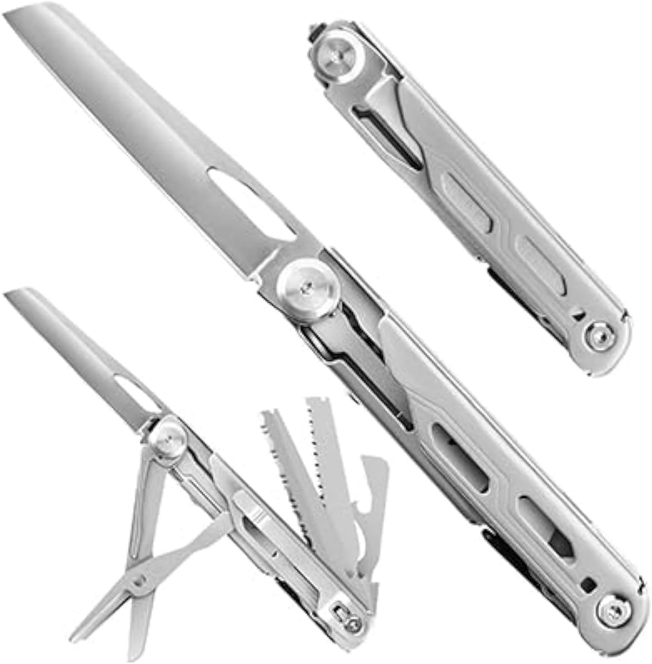 9-in-1 Multi Tool, Pocket Knife, Multitool Folding Knife for Camping Hiking Survival Fishing, Stainless Steel Lockable Multitool Knife Saw Scissors Bottle Opener Wire Stripper Glass Breaker