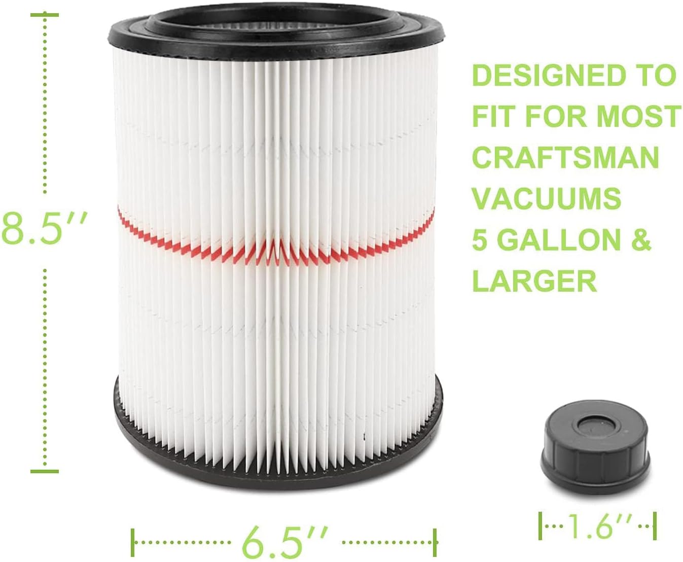 17816 filter for craftsman shop vac air filter, replacement for craftsman wet dry vac filter for craftsman 9-17816 vacuum filter 5 6 8 12 16 gallon and larger vacuum cleaner 2 pack 2 pack white