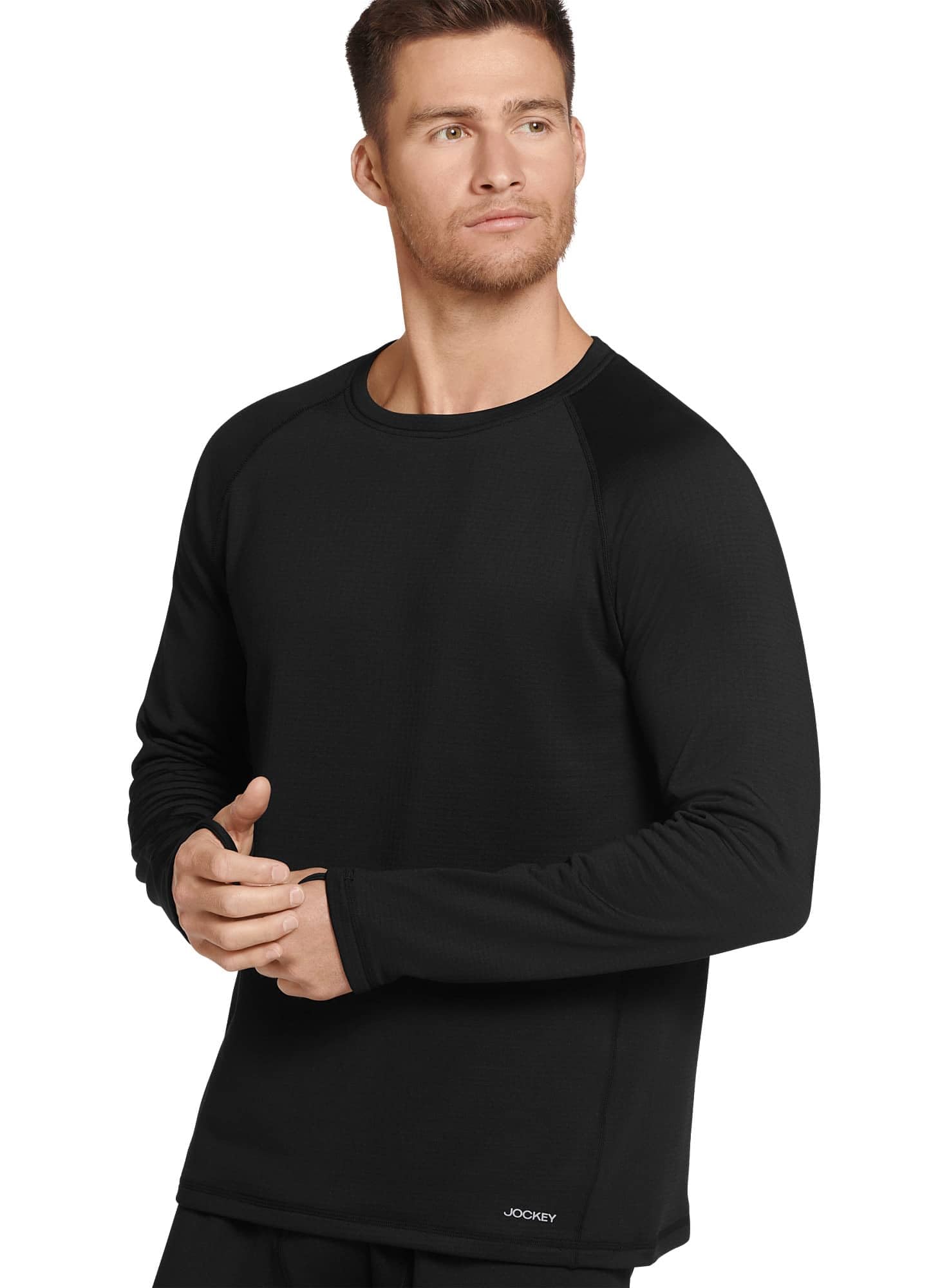 Jockey Men's Baselayer Grid Fleece Thermal Long Sleeve Crew, Black, M