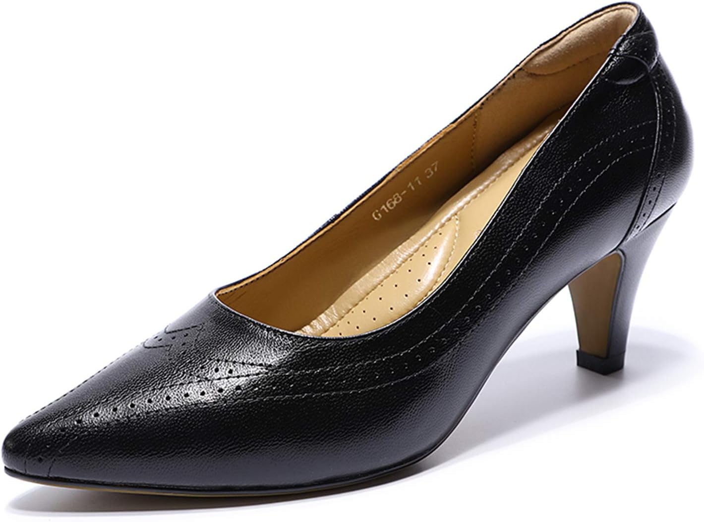 Mona flying Womens Leather Comfortable Pointed Toe Pumps 7cm High Heels Dressy Casual Office Work Shoes for Ladies