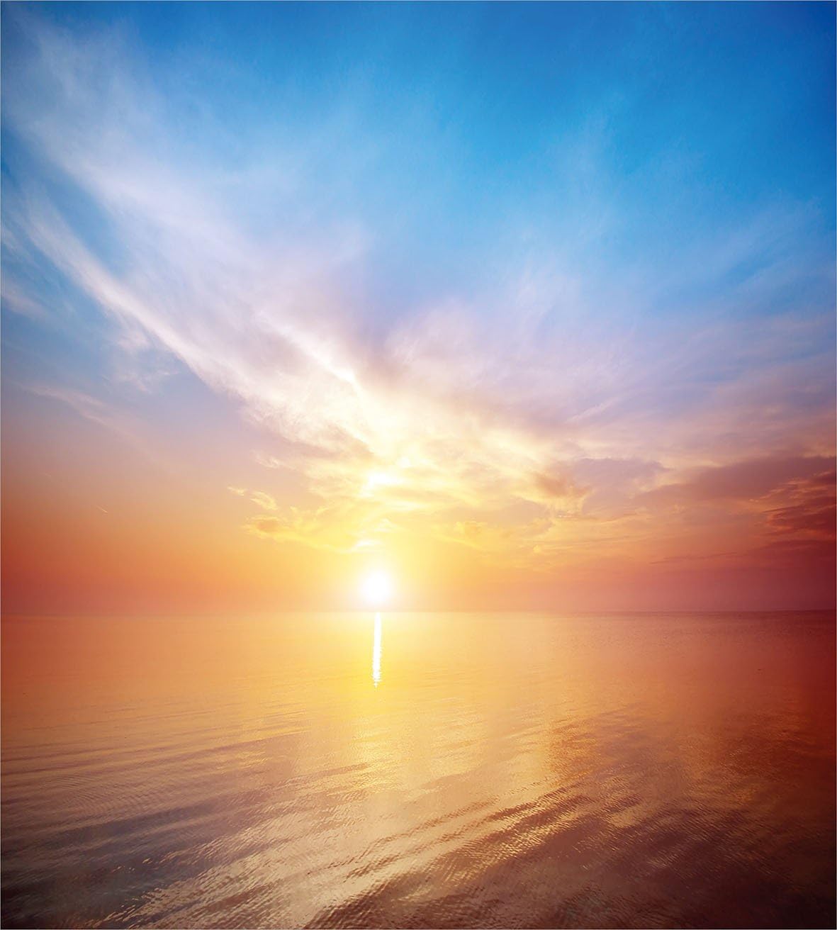 Ambesonne Sunrise Duvet Cover Set, Horizon Seascape Bay Ocean Coastal Charm Sky Tranquil Summer Image, Decorative 3 Piece Bedding Set with 2 Pillow Shams, Queen Size, Orange and Blue