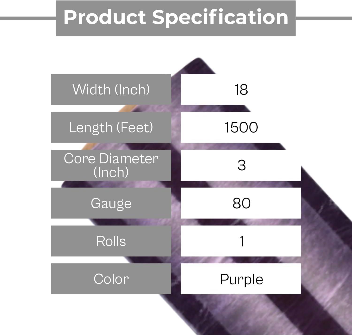 PSBM Dark Purple Stretch Film/Wrap, 1 Roll 18 Inch x 1500 Feet 80 Gauge Heavy Duty up to 800% Ultimate Stretch Clear Plastic Wrap Industrial Strength Shrink Film for Moving, Packing & Shipping