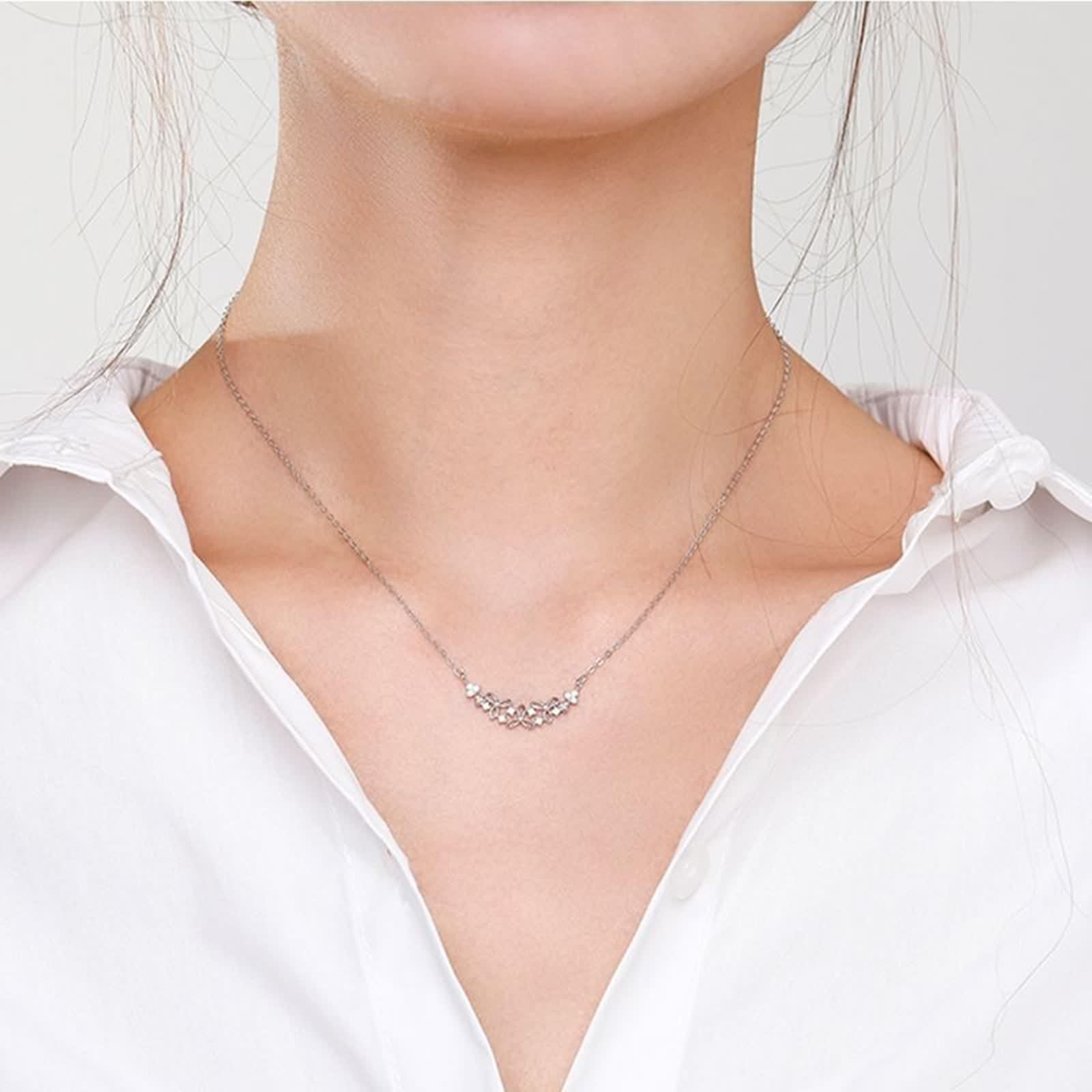 Collana Moissanite Donna, Collana Lunga Elegante Ciondolo Catenina Gioielli Oro Bianco 9K/14K/18K Fiore Cavo 40+5cm