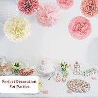 Vista 2 de Decoraciones de fiesta de oro rosa Pompones de papel de seda rosa (12, 10, 8, 6 pulgadas) Decoración de fiesta de cumpleaños Flores de papel