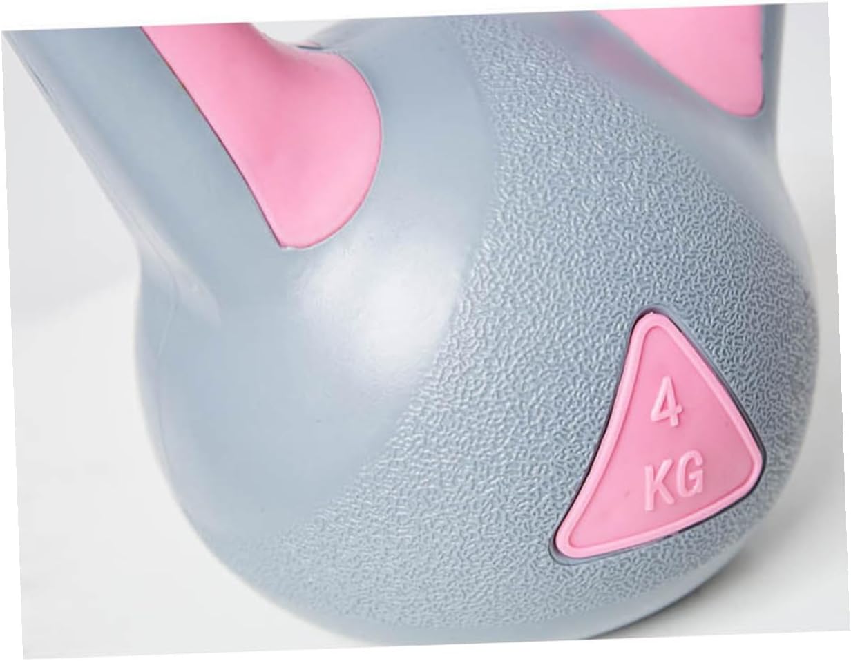 Kisangel 4kg Gray Pink Fixed Rubberized Kettlebell Women’s Fitness Training Weight for Home Gym Strength Exercise