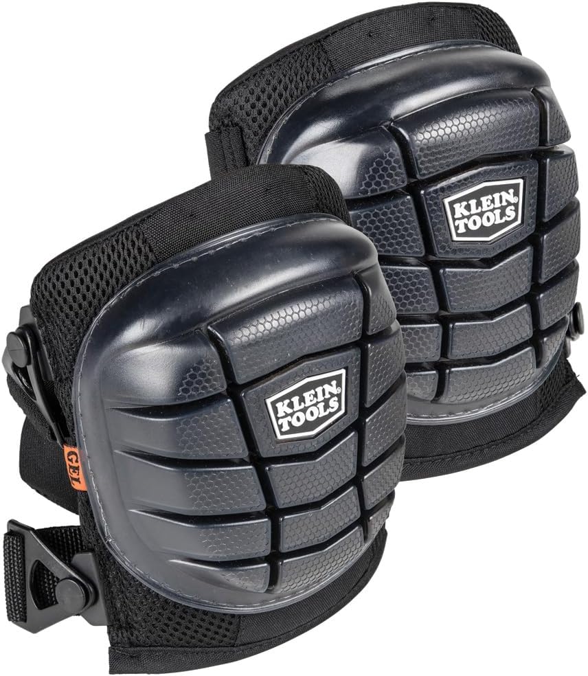 KLEIN TOOLS 60184 Knee Pads, Lightweight Gel Knee Pads with Slip Resistant Rubber Caps and Adjustable Straps, Great for Construction, Black
