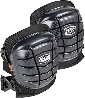 Klein Tools 60184 Knee Pads, Lightweight Gel Knee Pads with Slip Resistant Rubber Caps and Adjustable Straps, Great for Construction, Black
