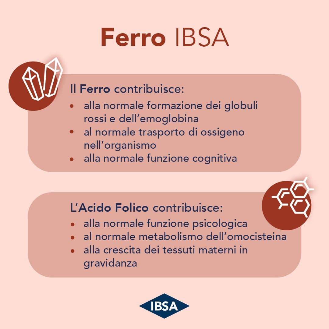 Ferro IBSA | 20 Film Orodispersibili. Integratore alimentare a base di Ferro e di Acido Folico che contribuiscono alla normale funzione del sistema immunitario e a ridurre stanchezza