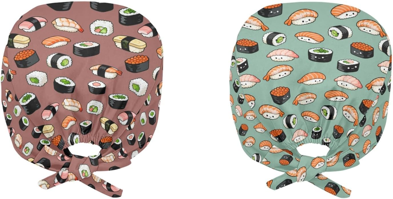 2 Pack Scrub Cap with Sweatband Adjustable Tie Back Turban Hat Headgear Beanie for Women Men Working Cap