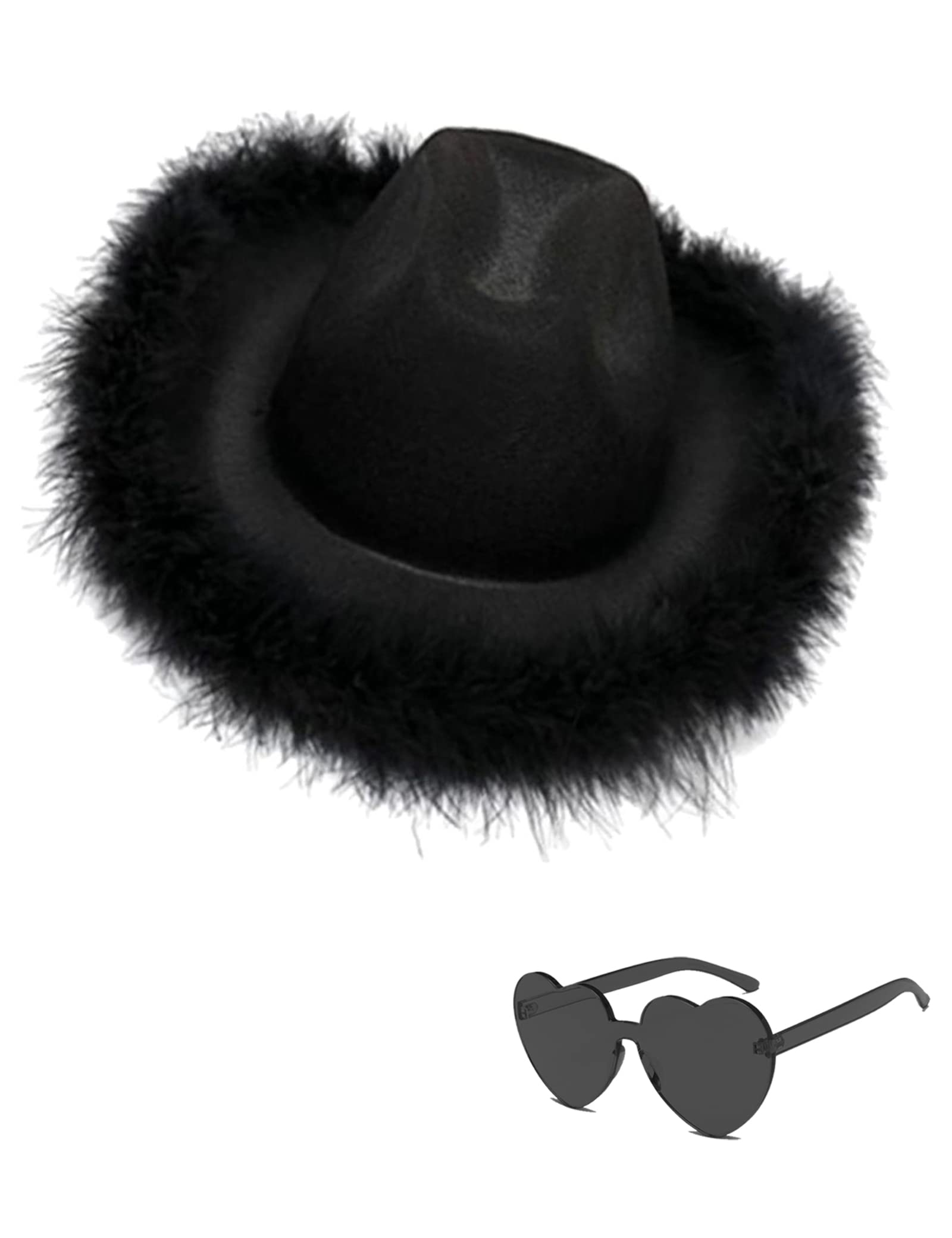 Cowboy Hat Cowgirl Hat with Sequins Rodeo Party Hats with Heart Glasses (Black), L