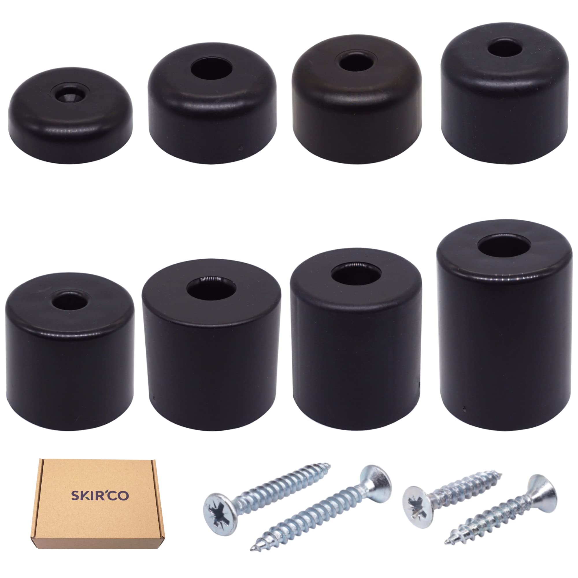SKIR'CO 8 pcs Black Plastic Furniture Legs, Height 60 mm, Round Furniture Feet, Diameter 50 mm, Screws Included - Image 2