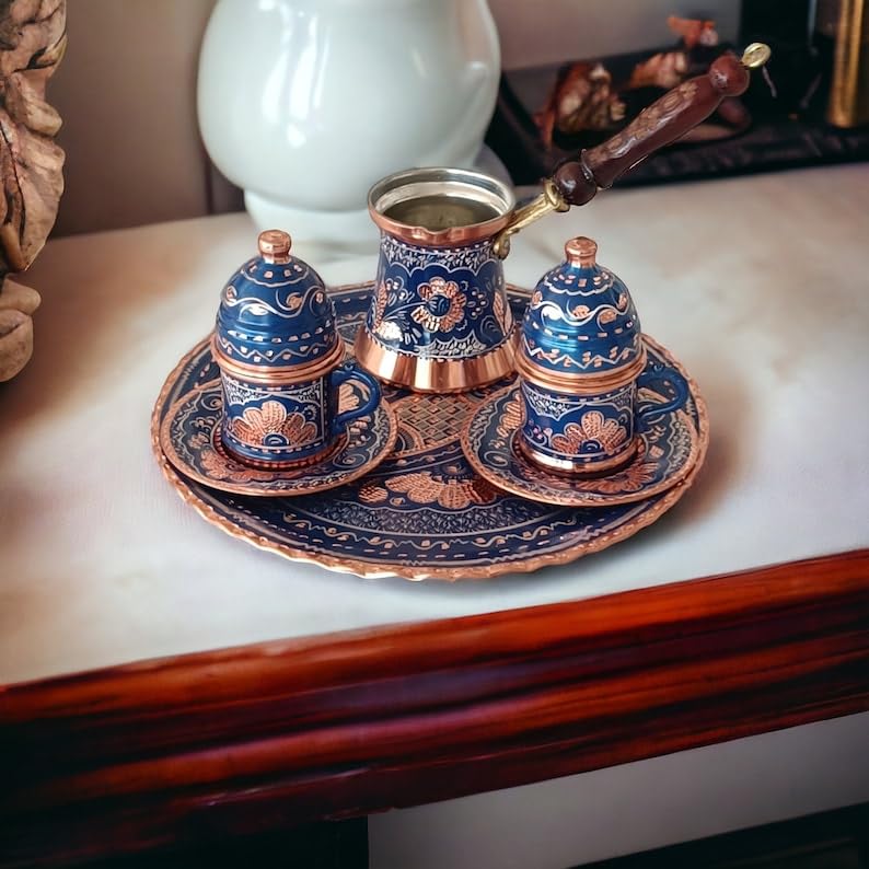 OHVVGN Turkish Coffee Set, Turkish Coffee Cup Set, Copper Coffee Set, Copper Coffee Pot, Coffee Set