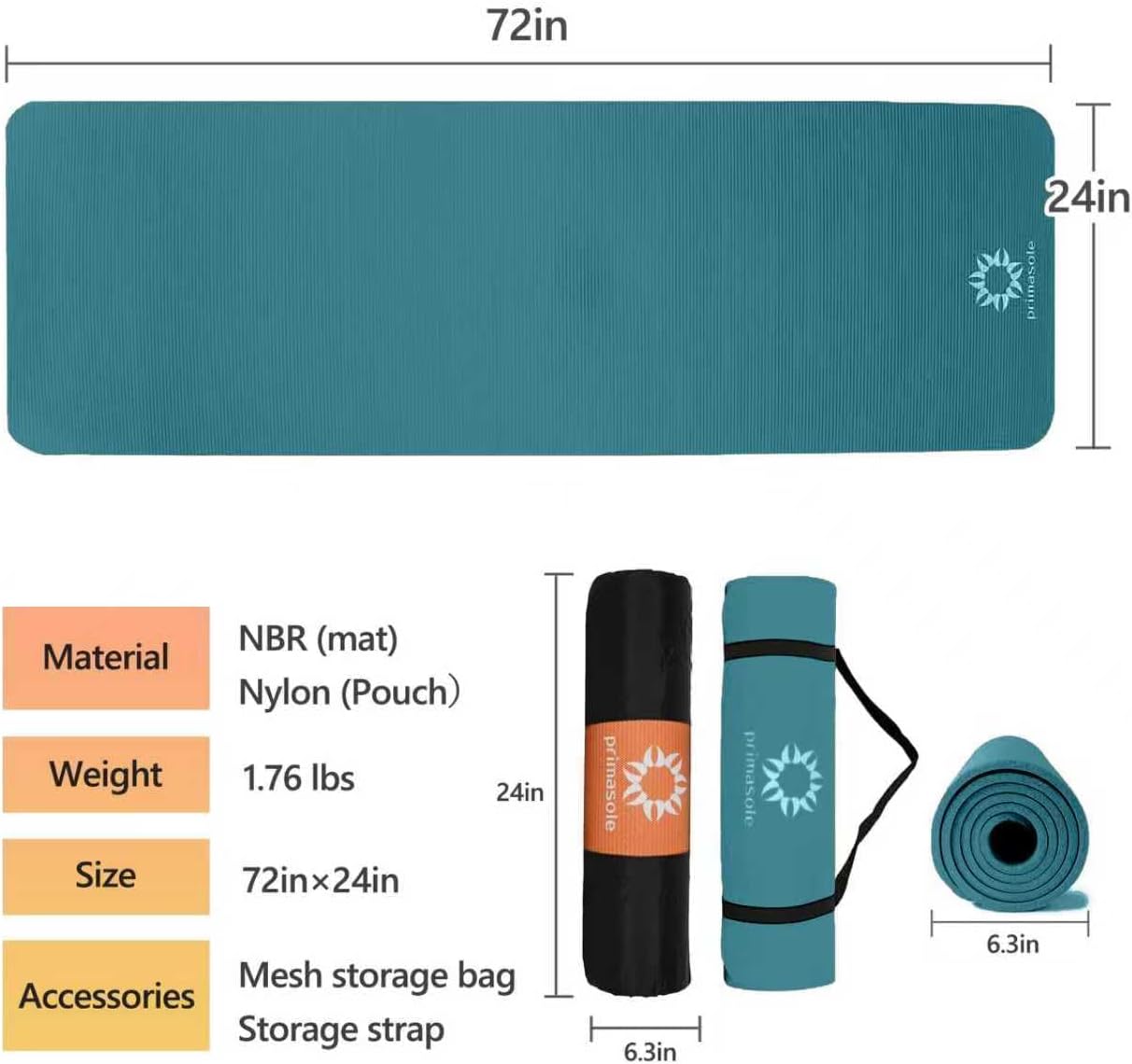Primasole Thick Yoga Mat, 1/2-Inch Extra Thick NBR Mat with Enhanced Stability - Textured Design, Lightweight Mat with Carrying Strap & Case for Yoga, Pilates, Gym & Home Use (Dark green Colors)