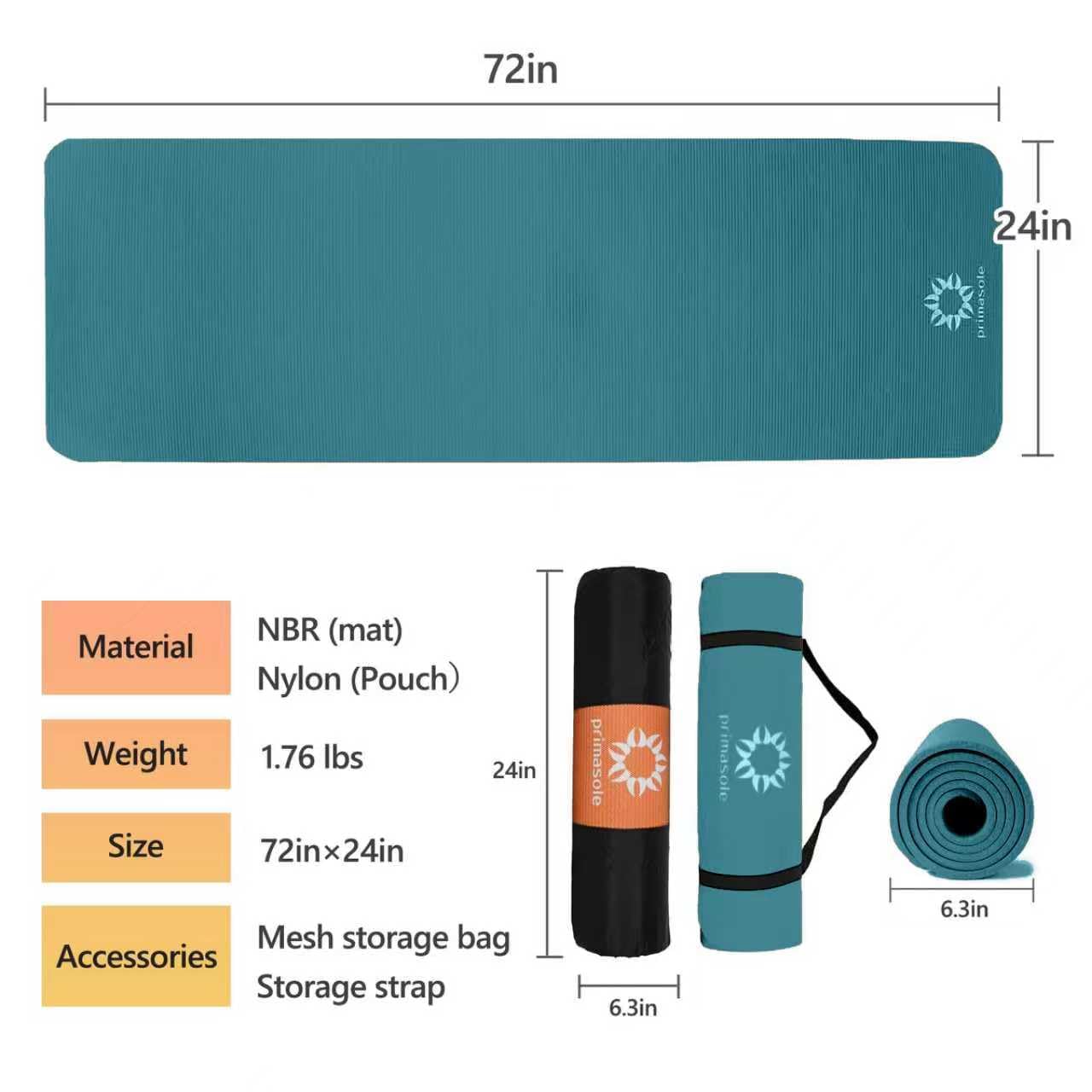Primasole Tapete de yoga grueso, tapete de NBR extragrueso de 1/2 pulgada con estabilidad mejorada, diseño texturizado, tapete ligero con correa de transporte y funda para yoga, pilates, gimnasio y