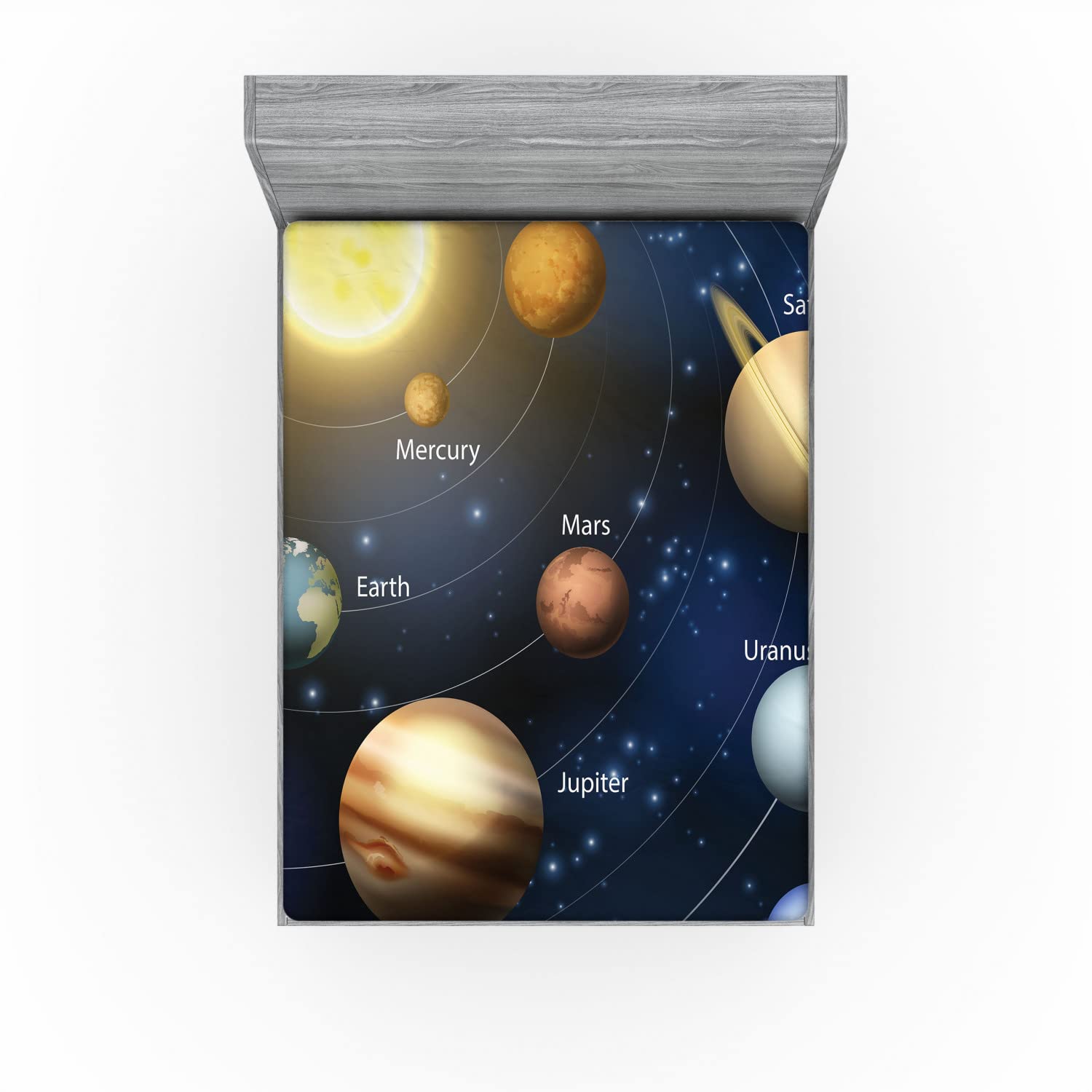 Ambesonne Space 2 Pack Fitted Sheet, Solar System Planets, Bed Cover All-Round Elastic Deep Pockets 2 Pieces, Package Contains 2 California King Fitted Sheets, Yellow Black