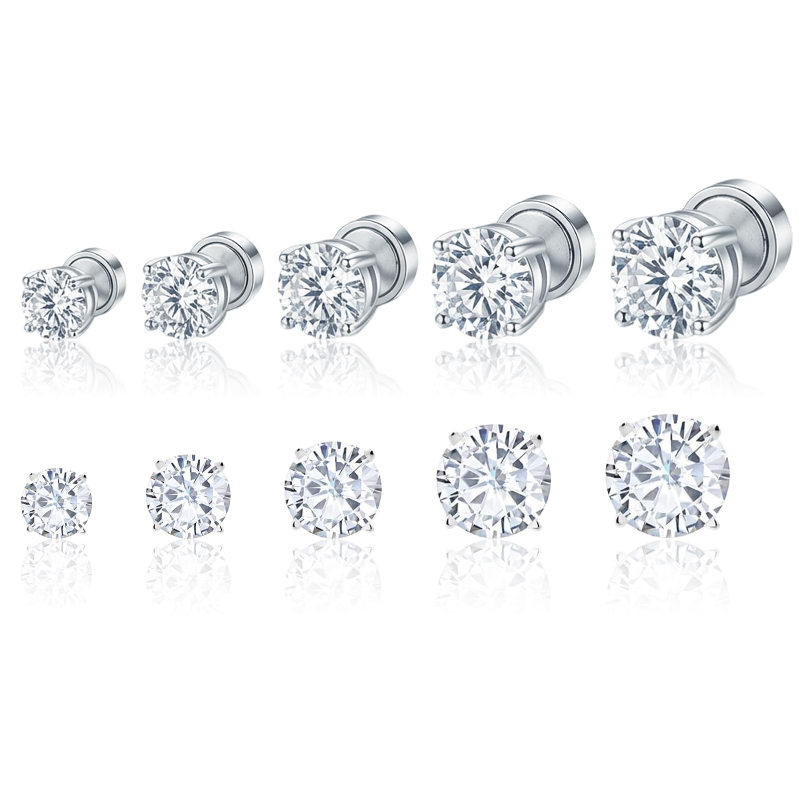 Kit 5 Paia di Orecchini Clip Magnetici con Zirconi - Adesione Sicura e Regolabile, Ideale per Ogni Occasione - Accessorio di Moda Non Perforante per Uomo/Donna, Pronto da Indossare 4-8mm