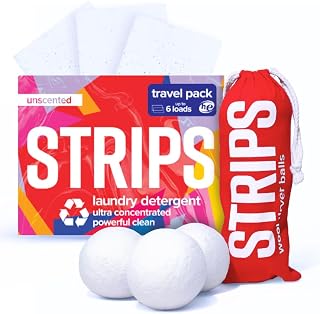 Laundry Detergent Sheets Unscented Travel Bundle with XL Wool Dryer Balls – 3-Pack Premium Dryer Balls Natural Fabric Softener