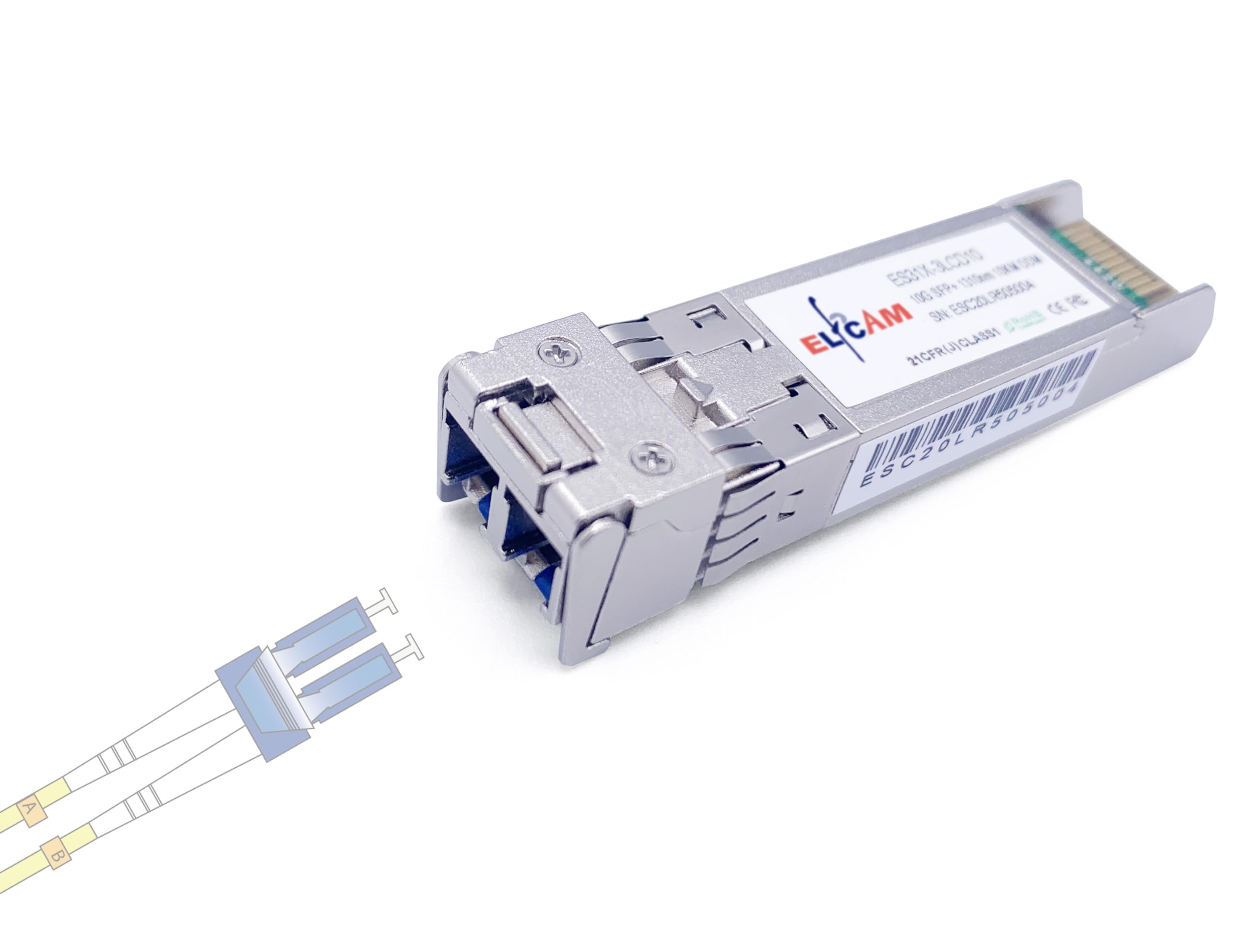 Elfcam Modulo Ricetrasmettitore Fibra Ottica 10Gb SFP+ SFP+ 10GBase-LR 1310nm LC/UPC DM OS2 Compatibile Freebox Ultra 1 Pezzo