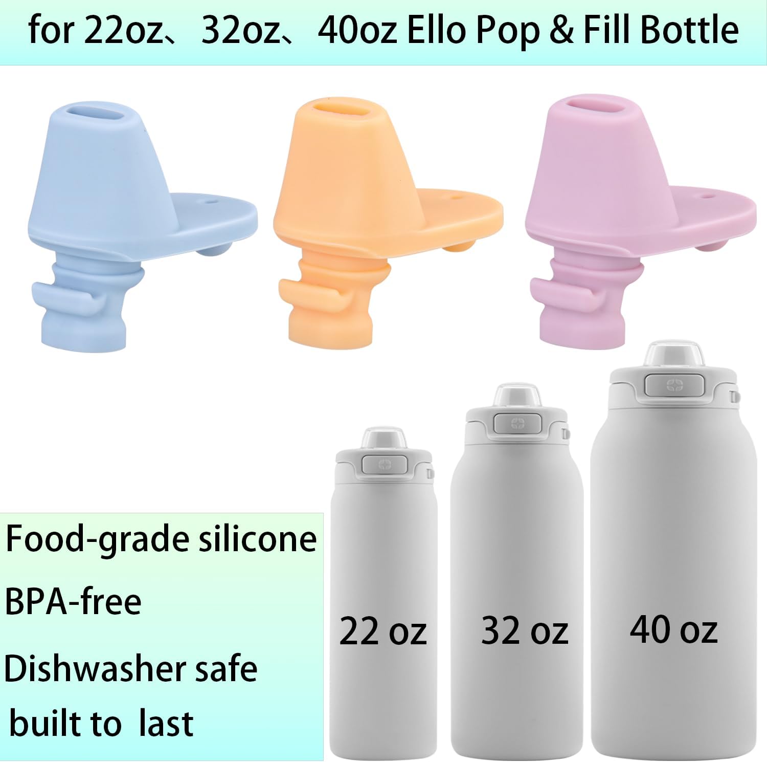 6 pcs Water Bottle Mouthpiece for Ello Pop & Fill Water Bottle，BPA Free Silicone Water Bottle Mouthpiece for 22oz、32oz、40oz Ello Pop & Fill Bottle - Image 2