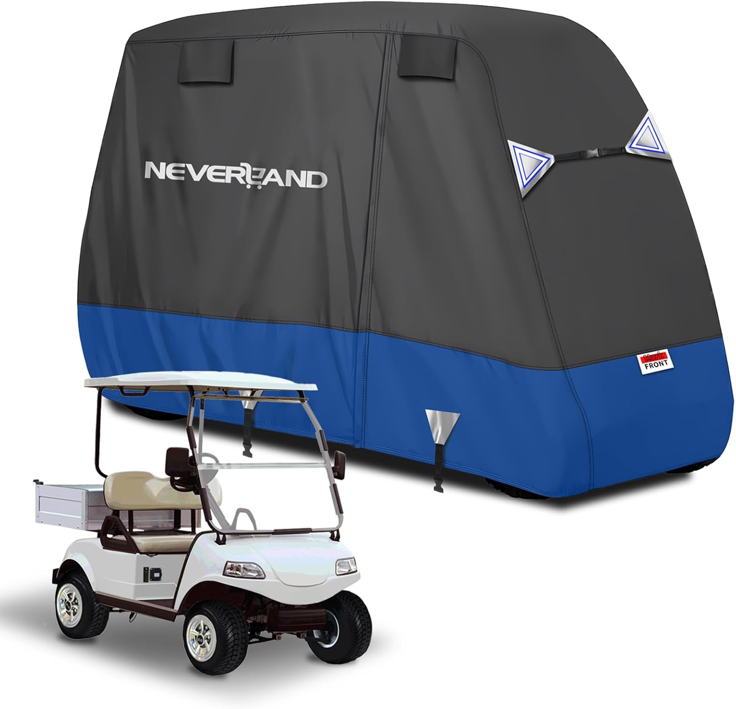 NEVERLAND Golf Cart Cover 2 Passenger, Heavy Duty 600D Golf Cart Covers, Waterproof Club Car Golf Cart Cover with Side Zipper Doors Compatible with EZGO Yamaha Club Car 2 Seat (Up to 95 Inch)
