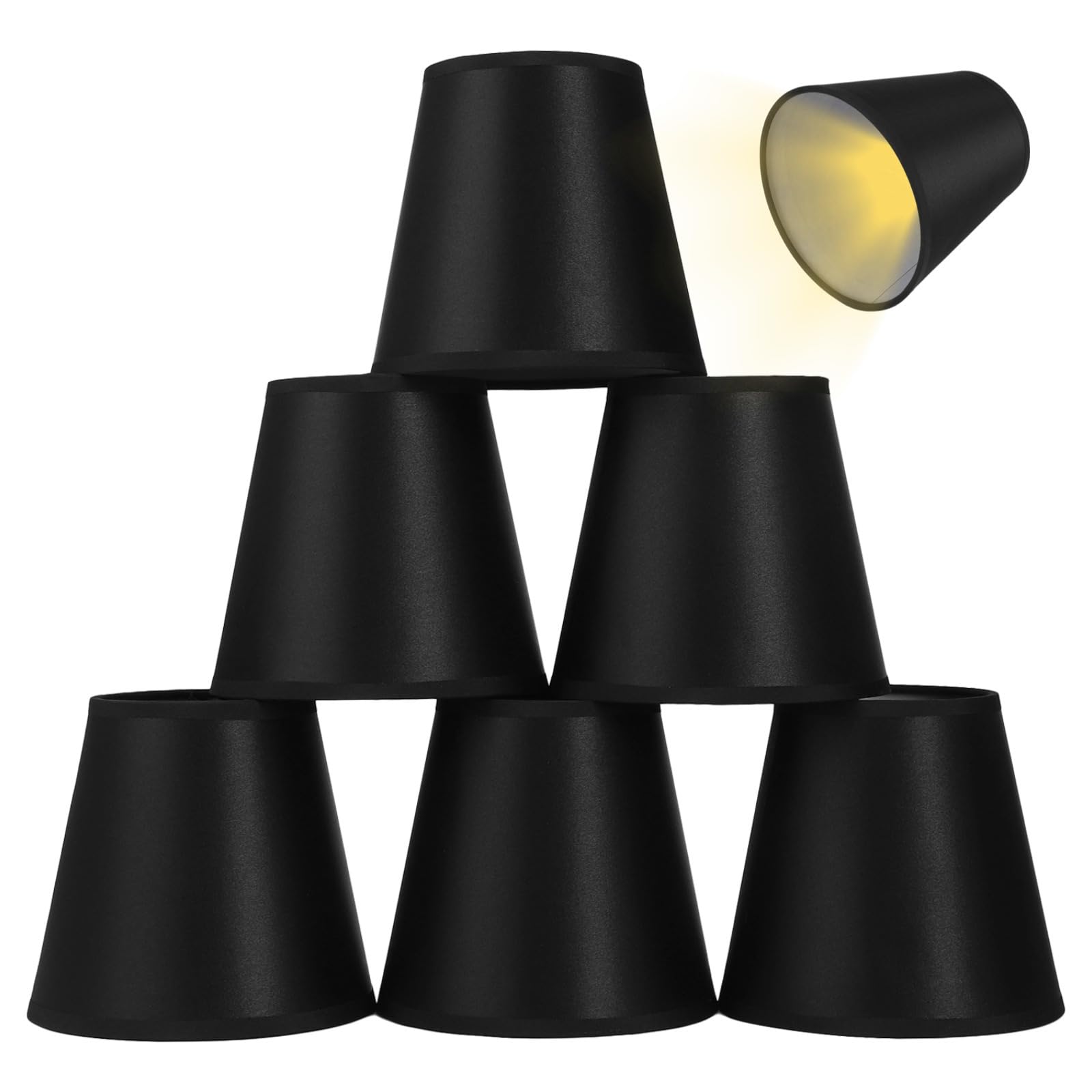 6 Pcs Clip-on Chandelier Lamp Shades, Black Mini Lamp Shades 14 x 13 cm, Classic Fabric Lampshade Set with PVC Lining, Suitable for Chandeliers, Wall Lamps, Candle Bulbs