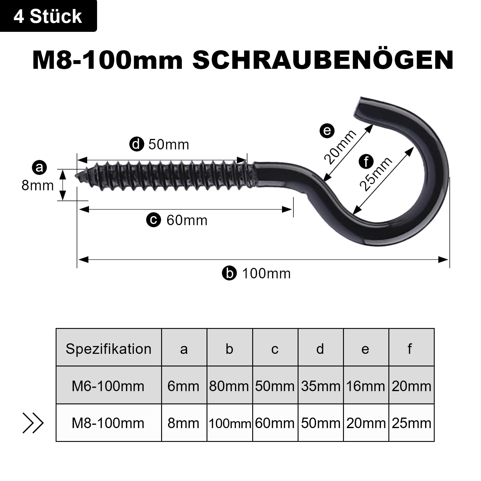 MOGADEE 4 ganci M8 in acciaio inox 100 mm, resistenti 300 kg, antiruggine, interno/esterno, arte murale/amache