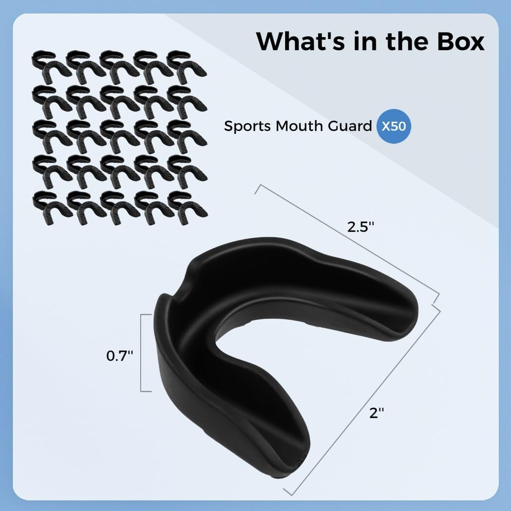 Youth and Adult Sports Mouthguards – 50 Pack Protective Mouthpieces for Basketball, Lacrosse, Boxing, and More