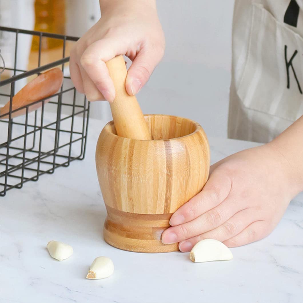 Wooden Mortar and Pestle Set, Grinding Bowl, Mixer Manual Mashing Bowl Seasonings,Guacamole Bowl Shell Garlic Pepper Press Mincer Grinder Crusher Mix Kitchen Tool B