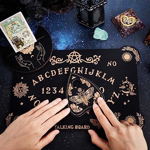 CREATCABIN 3Pcs Wooden Spirit Board Kit Tarot Card Stand Holder Moth Divination Board Set including Planchette Black Altar Card Display Stand Rectangle Talking Board for Witch Board Divination Tools - Image 4