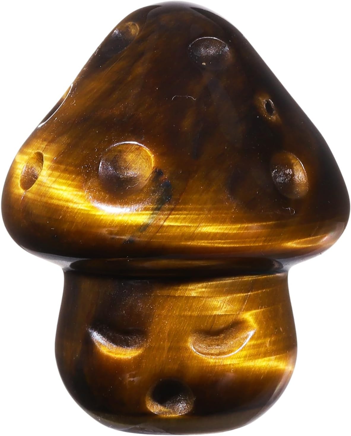 Nupuyai Pack of 2 Mini Carved Crystal Mushroom Figurine Pocket Stone for Anxiety Relax, Polished Mushroom Sculpture Decor for Garden Home, 1.1-1.2'', Tiger's Eye