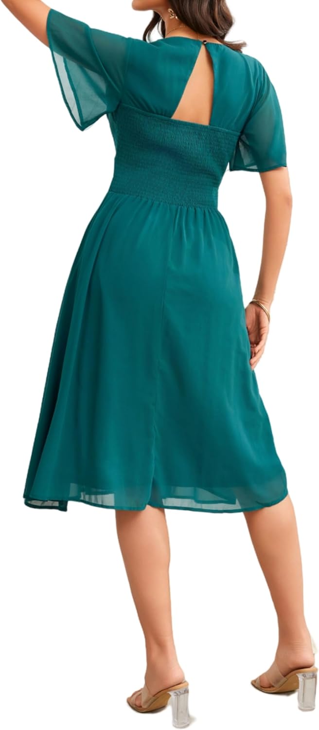 Women's Summer Elegant Chiffon Wrap V Neck Aline Dress - Image 4
