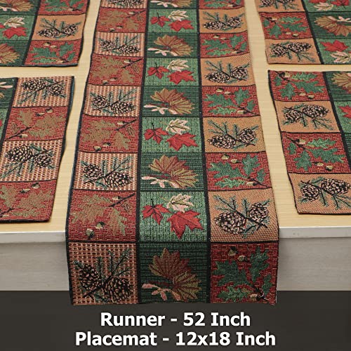 Image of HOKIPO Cotton Dining Table Placemats 6 Pieces with Runner (IN530-D6*6+IN531, Large, Multicolor)