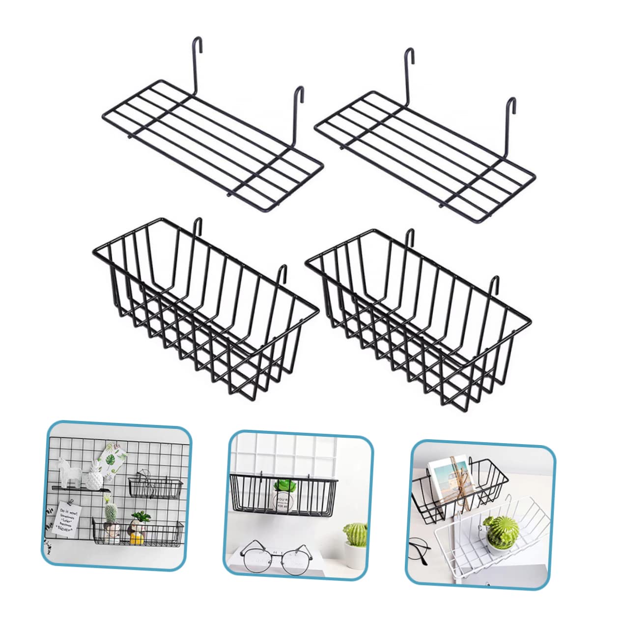 LIFKOME 2sets Pegboard Baskets Wire Shelf Bins Wall Organizers Storage Rack Iron Hanging Baskets