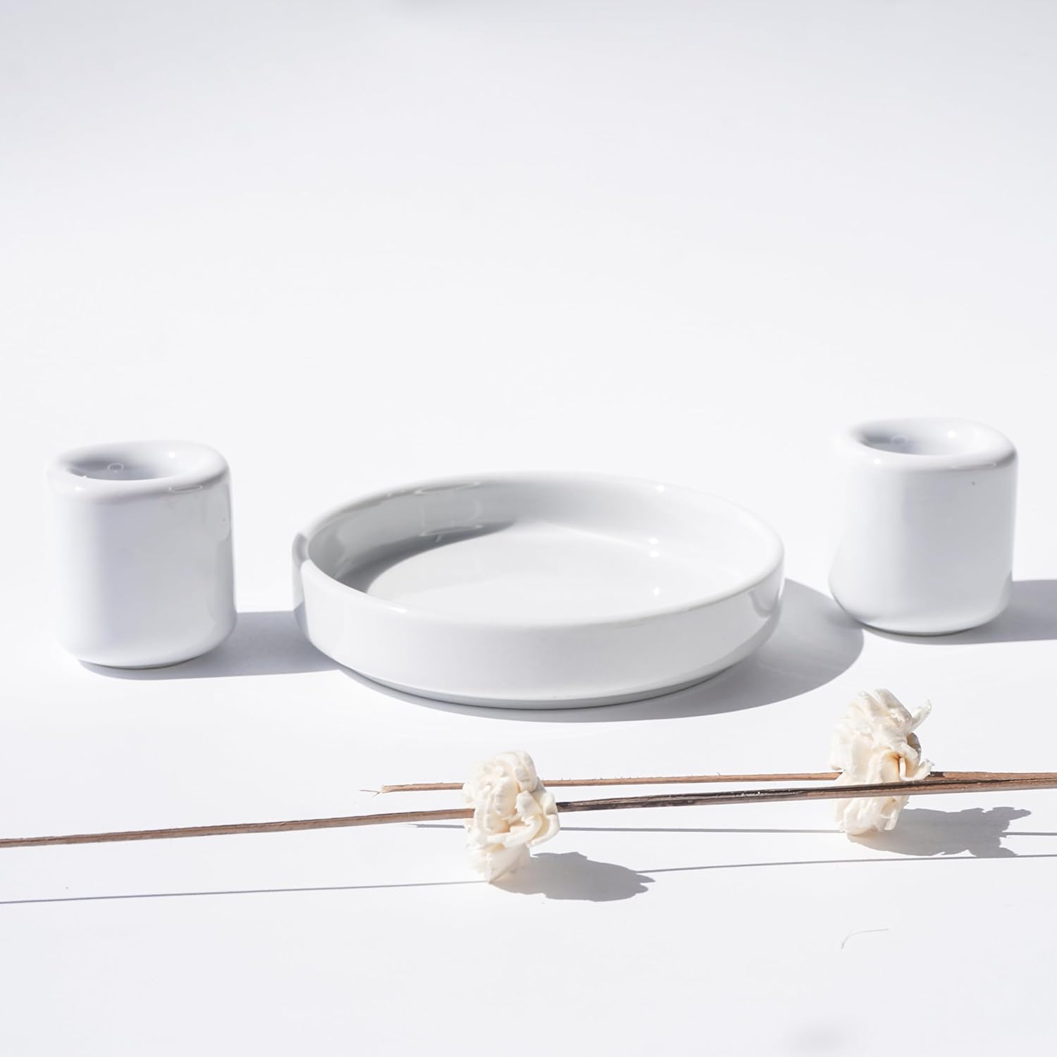 Unity Candle Holders and Vase Set, White Porcelain Candleholders for Taper Candles and Vase for Pillar Candle, Set of 3, Minimalist Round Ceramic Candle Holders, Great for Wedding Candle Set