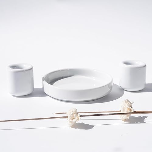 Miniatura 5 de Unity - Juego de 3 portavelas y jarrón, candelabros de porcelana blanca para velas cónicas y jarrón para velas de pilar, juego de 3, candelabros