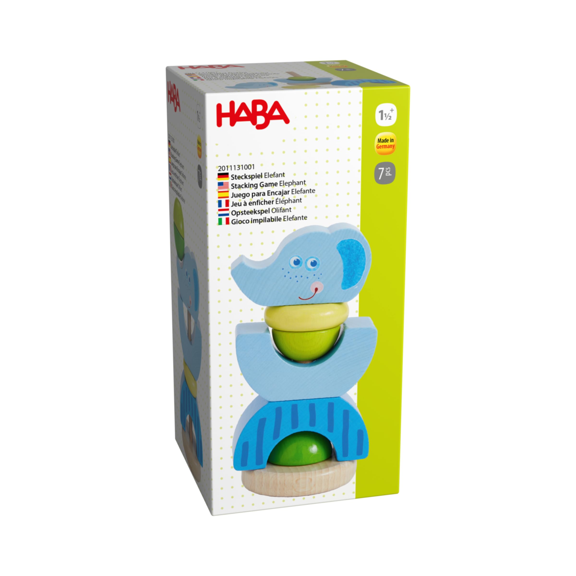 HABA Plug-in Game Elephant - Motor Skills Toy for Stacking in Animal Shape - Baby and Toddler Toy Made of Wood - Made in Germany - from 18 Months - 2011131001
